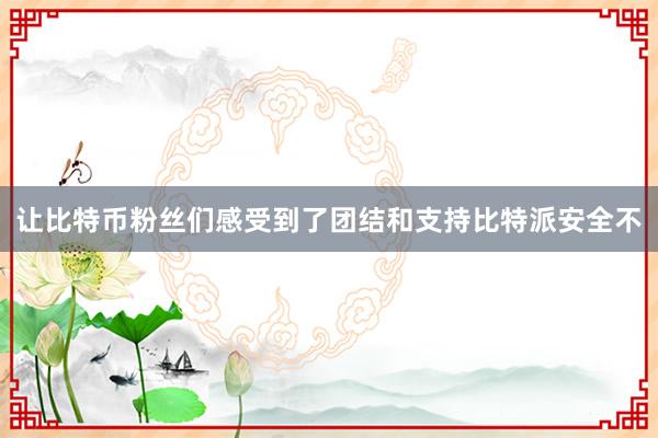 让比特币粉丝们感受到了团结和支持比特派安全不